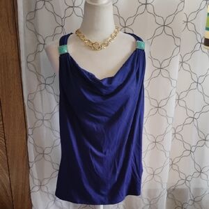 White House Black Market Royal Blue Draped Blouse